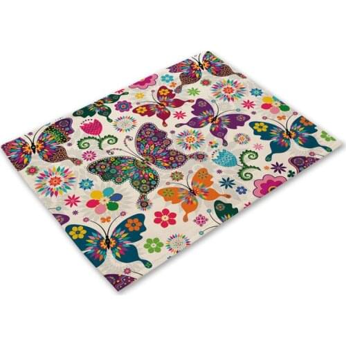 Butterfly Cotton Linen Table Mat Cartoon Animal Pattern Placemats for Children Kids Kitchen Dining Place Mats Pads