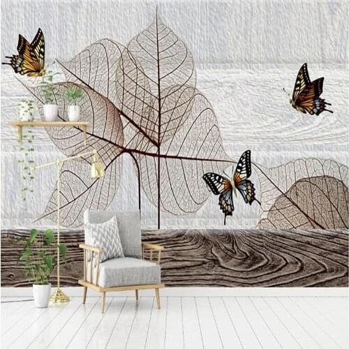 Milofi custom 3D retro hand-painted butterfly leaves large TV bedroom background wallpaper mural