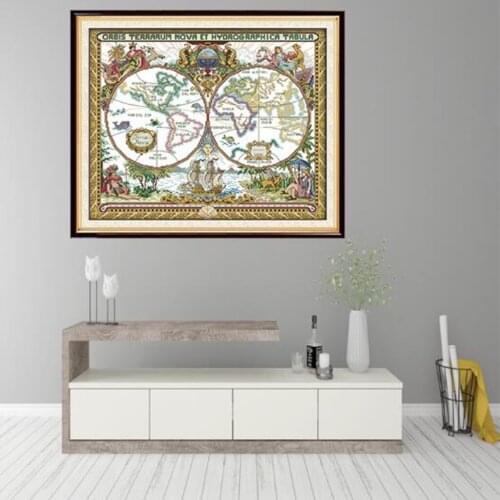 Cross Stitch Stamped Kit Old World Map Pattern Embroidery Kit 14CT 51x42cm