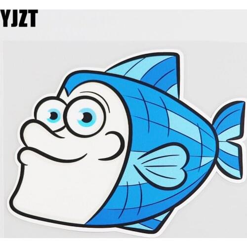 YJZT 14.1CMX11.1CM Blue Fish Car Sticker Interesting Fish Pvc Decal Window 6A-0215