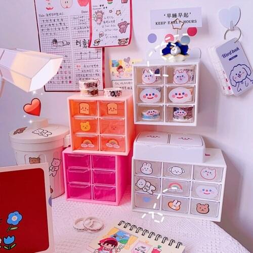 W&G Girls Ins Desktop Six Grid Storage Box Drawer Desk Shelf Transparent Small Box Storage Artifact 2021