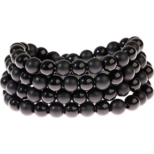 Natural Black Lava Matte Stone Beads Charm Bracelet Pulseira Masculina Mens Jewelry Bead Bracelet Necklace For Women