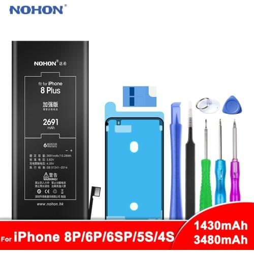 NOHON Battery For iPhone 8 6 6S Plus 8Plus 6Plus 6SPlus 5S 4S Phone Replacement Li-Polymer Battery High Capacity + Free Tools