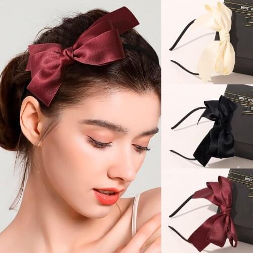 Ruoshui Woman Solid Bowknot Hairband Sweet Satin Bezel Women Hair Accessories Headwrap Head Hoop Headwear Ornaments