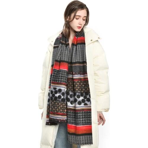 2021 autumn and winter warm new imitation cashmere scarf lattice dot versatile trendy Bib shawl