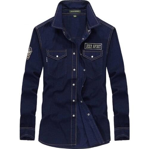 Autumn Denim Shirt Men Long Sleeves Turn Down Collar Mens Shirt Pure Cotton Single Breasted Jeans Shirt Men Korean Clothes