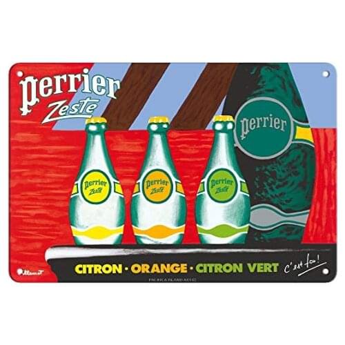 Perrier Zest - Lemon, Orange, Lime Sparkling Waters - Advertising Poster by Bernard Villemot Metal Tin Sign