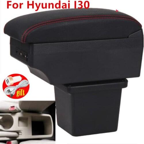 For Hyundai I30 armrest box USB Charging Double layer central Store content cup holder ashtray accessories