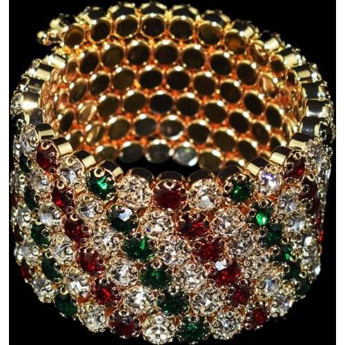Exaggerated Crystal Red white green Bracelets Women Rhinestone Bracelet Wedding Bracelet Pulseras Mujer Wedding Jewelry Gifts