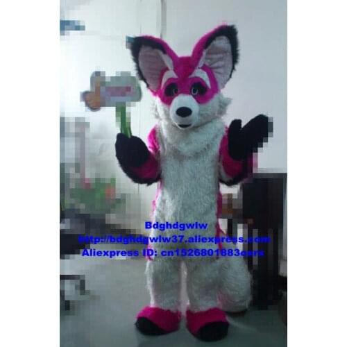 Pink White Long Fur Wolf Fox Husky Dog Chihuahua Chiwawau Mascot Costume Character Capping Ceremony Wedding Ceremony zx717