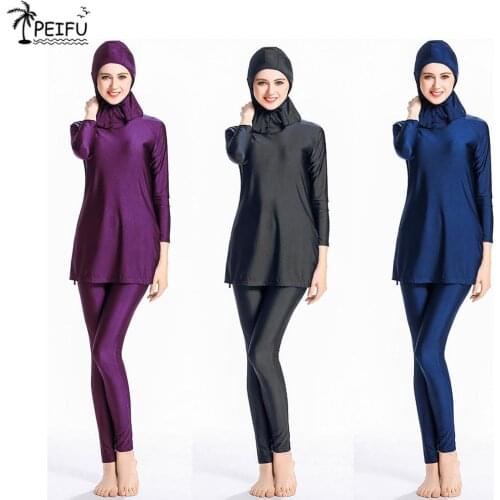 PEIFU Modest Patchwork Swimsuit Ladies Bugini Beachwear Islamic Swimwear Muslim Swimwear Full Cover Turban Swimming
