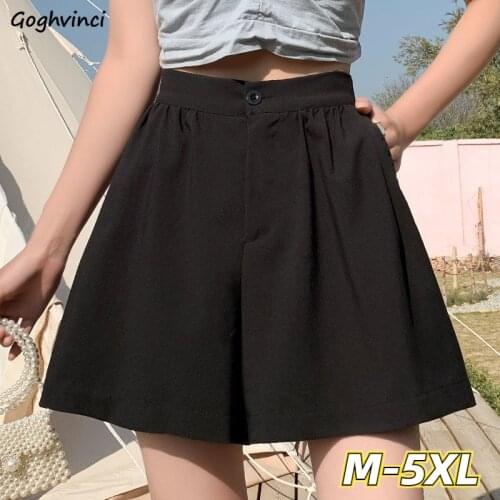 Shorts Women Oversize Casual Black Preppy Girls Wide Leg Trousers Summer All-match A-line Loose High Waist Korean Style Simple