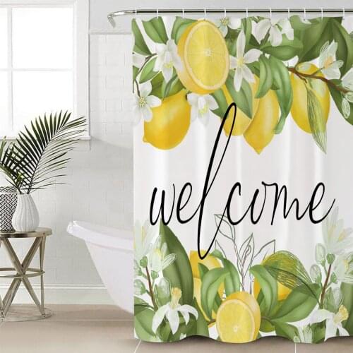 Lemon Summer Fruit Leaves Shower Curtains Waterproof Bathroom Curtain Frabic Polyester Bathroom Curtain with Hooks