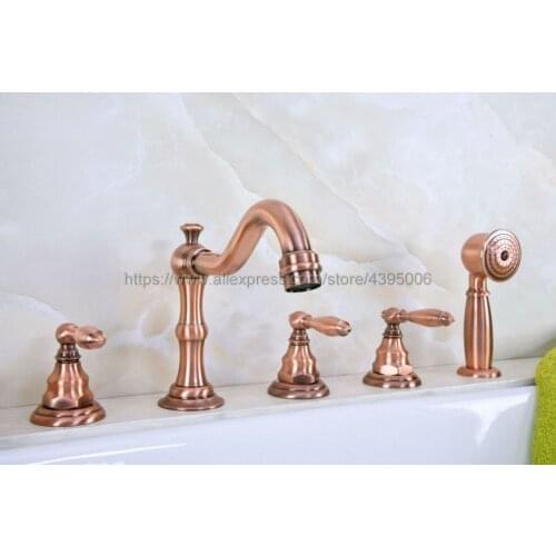 Bathtub Faucet 5 Hole Widespread Roamn Tub Faucet Bath Basin Mixer Taps with Handshower Deck mounted Btf230