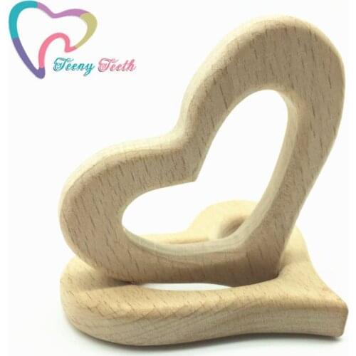 Teeny Teeth 10pcs Wooden Big Heart Teether Pendants DIY Rattle Play Gym Toys Accessories Big Size DIY Beech Wooden Heart Pendant