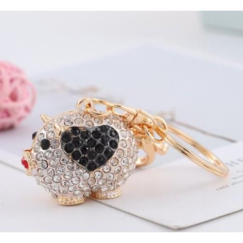 Creative money pig rhinestone keychain love-shaped colorful piggy couple bag gift