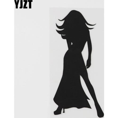YJZT 7.5CMX16.5CM Silhouette Sexy Girl In Beautiful Dress Vinyl Car Sticker Black/Silver 8A-0479