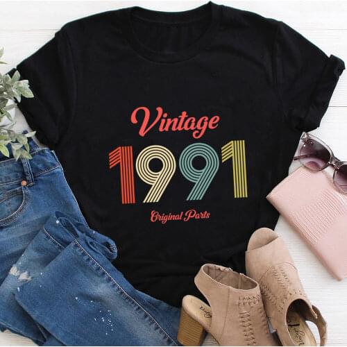 Vintage 1991 100%Cotton Print Women Tshirt Hello 30 Funny Summer Casual Short Sleeve Top Birthday Party Tees 30th Birthday Gift