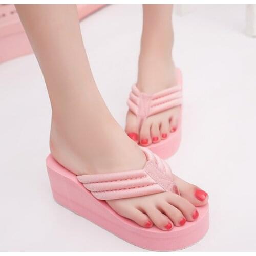 2021 New Arrival Women Chunky Sandals High Heels Wedges Flip Flops Lady Pure Color Water Taiwan Summer Shoes Plus Size 40