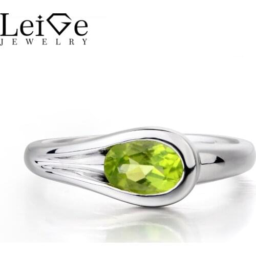 Leige Jewelry Female Ring Natural Green Peridot Ring Oval Cut Gemstone 925 Sterling Silver Fashion Fine Jewelry Solitaire Ring