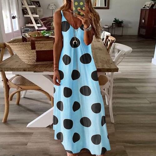 Hillsionly Plus Size Fashion Women Summer Sleeveless Plus Size Polka Dot Print Deep V-neck Suspender Dress For Women 2021