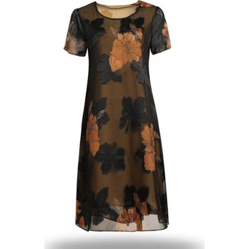 2021 Middle-Aged Mother Floral Chiffon Vintage Midi Dresses Elegant Female Print Summer Party Bodycon Runway Vestidos FC1273