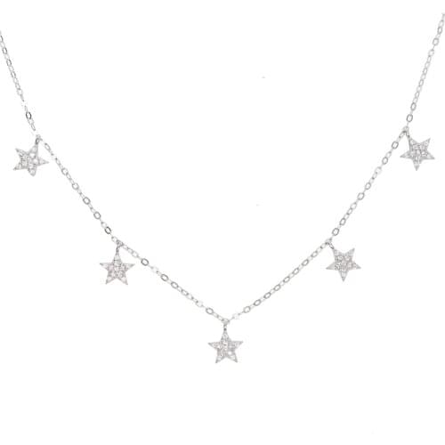 100% 925 sterling silver delicate dainty choker necklace cz star charm pendant for women lady multi layer collar thin necklace