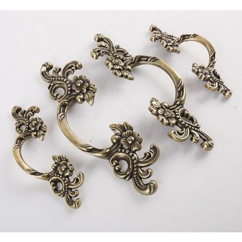 2PCS/LOT Free Shipping Small Antique Zinc Alloy Bronze Flower Style Cabinet Drawer Handle Furniture Hardware