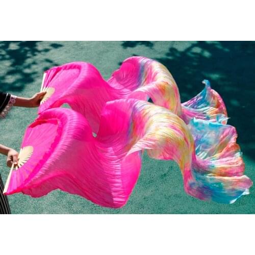 2017 female high quality Chinese silk veils dance fans Pair of belly dancing fans cheap hot sale hot pink mix color as picture