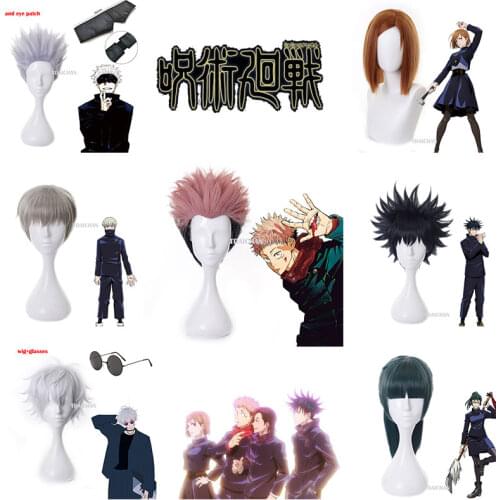 2021 Anime Jujutsu Kaisen Cosplay Yuji Itadori Wig Jujutsu Kaisen Yuji Itadori Pink Black Short Synthetic Hair Wig Gojo Satoru