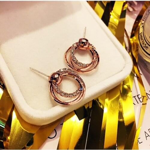 2021 Top Fashion Direct Selling Pendientes Earings Brincos Rose Shining Fashion Ring Circle Earrings Stud Female Temperament