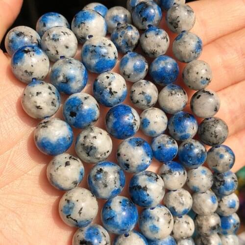 6/8/10mm K2 Jaspers Blue Spot Round Beads Loose Spacer Beads For DIY Jewelry Making Bracelet Charms Accessories 15''inches