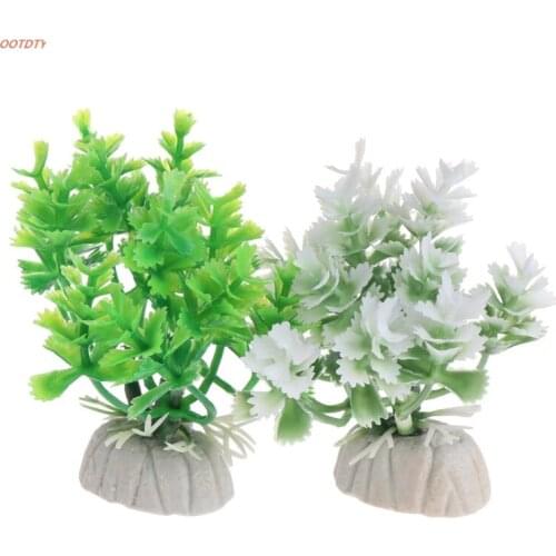 OOTDTY Aquatic Plants Fish Tank Decor Artificial Green White Ornaments Aquarium Grass