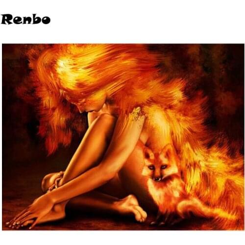 Mosaic diamond Fire Girl Fox Diamond embroidery beauty Portrait diy 5d diamond painting crystal painting rhinestone Cross Stitch