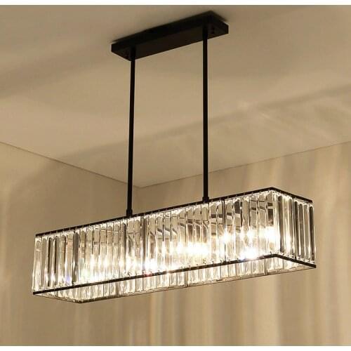 American Dining Room Straight Metal E27 Led Pendant Lights Lustre K9 Crystal Rod Hanging Lamp Led Indoor Lighting Lamparas