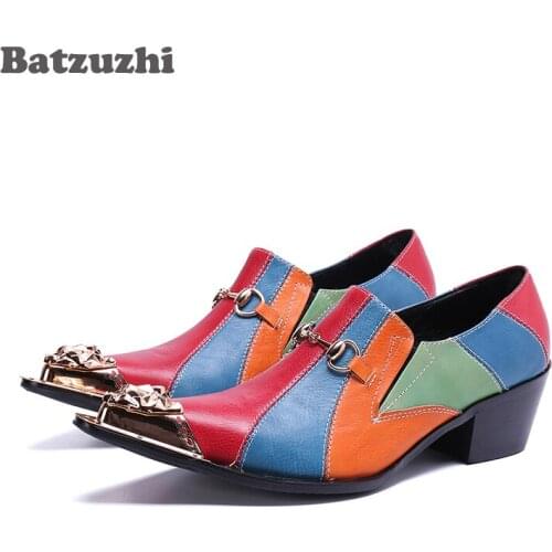 Batzuzhi 6.5cm High Heels Men Shoes Pointed Iron Toe Designers Leather Men Dress Shoes Oxfords Party and Wedding Footwear, US12