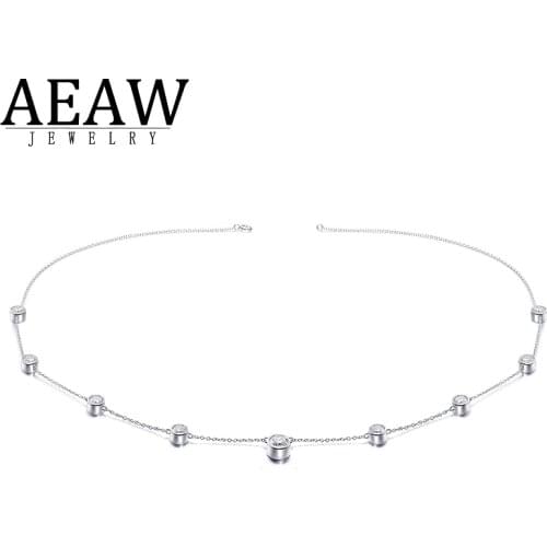 5.0ctw 1.0ct 6.5mm 0.5ct 5.0mm Round Brilliant Cut Moissanite Pendant Necklace Chain D Color VVS1 Real 14k White Gold for Lady