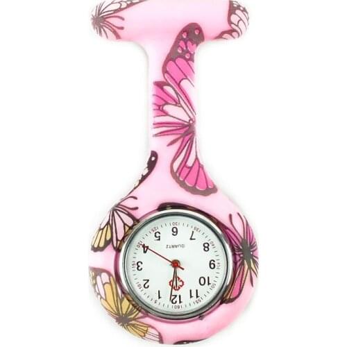 Fashion Butterfly Nurse FOB Pocket Watch Silicone Round Dial Brooch Analog Quartz Watch For Doctor Medical Portable Watch Clock