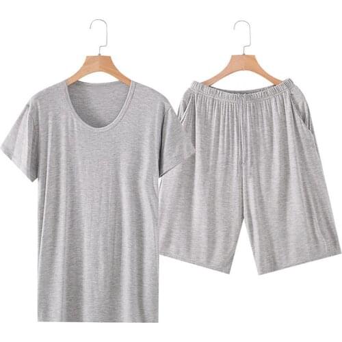 Loungewear Short Sleeve Breathable Viscose Men Short Sleeve Shorts Pajamas for Home Male Sleepwear Casual Home Wear Nightwear