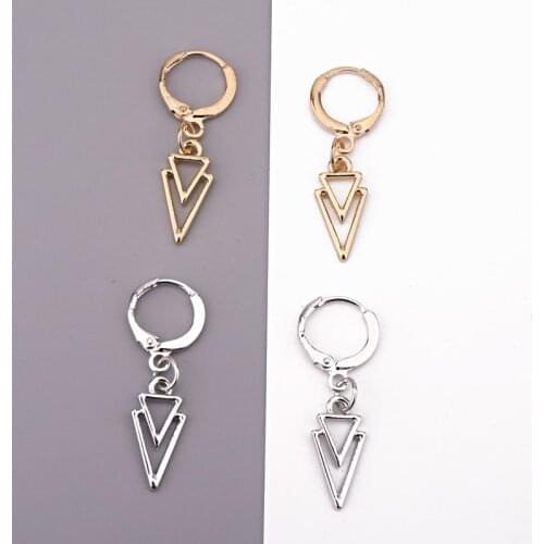 1Pair Simple Gold Metal Hollow Triangle Hoop Earrings Women Jewelry European Ethnic Trendy Geometric Round Circle Earrings E243