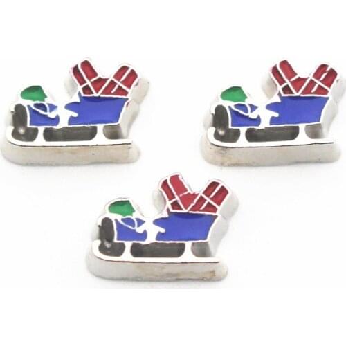 Hot Sale 10pcs/lot Enamel Christmas Sleigh Floating Charms Fit Living Glass Memory Floating Lockets Necklace DIY Jewelry
