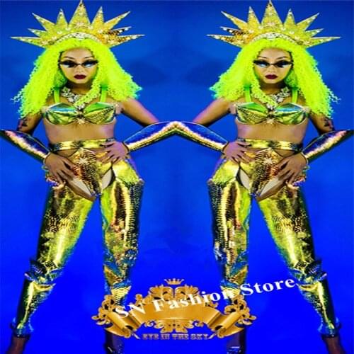 K51 Green laser mirror dance costumes ballroom stage wears female bodysuit dj performance outfit Mermaid dress party clothe bar