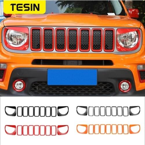 TESIN Car Sticker For Jeep Renegade Car Front Head Light Lamp Front Grille Decoration Cover Accessories for Jeep Renegade 2019