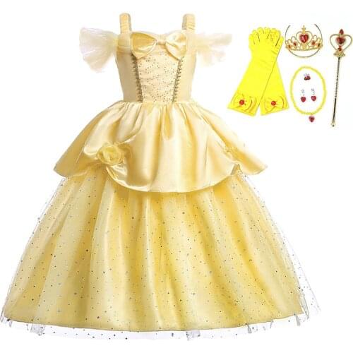 Beauty and the Beast Costume Girls Belle Dress Girl Dress Up Beauty Princess Costume Kids Masquerade New Year Evening Dress