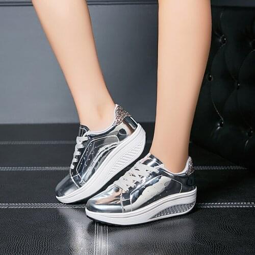 Women Shoes Flat Platform Shoes Woman Casual Sneakers Fashion Thick Bottom Gold Bling PU Soft Flat Sneakers Casual Shoes