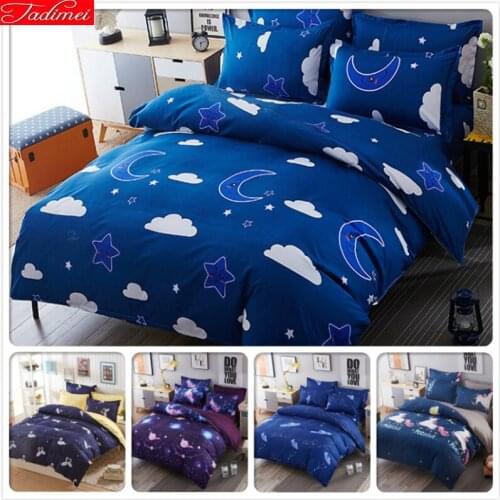 Sweet Night Star Mooon Blue Sky 3/4 pcs Bedding Set Kids Bed Linen Single Twin Double Queen King Size Duvet Cover 1.2m 1.5m 1.8m