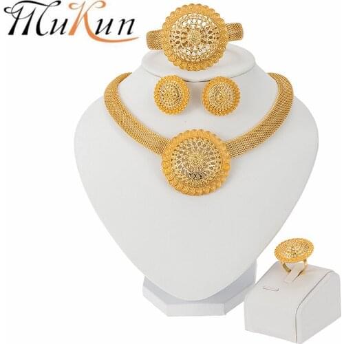 MUKUN Dubai Gold Nigeria Charm Women Fashion Jewelry Sets Round Necklace Bracelet Earrings Ring Cheap Jewelry Party Gift