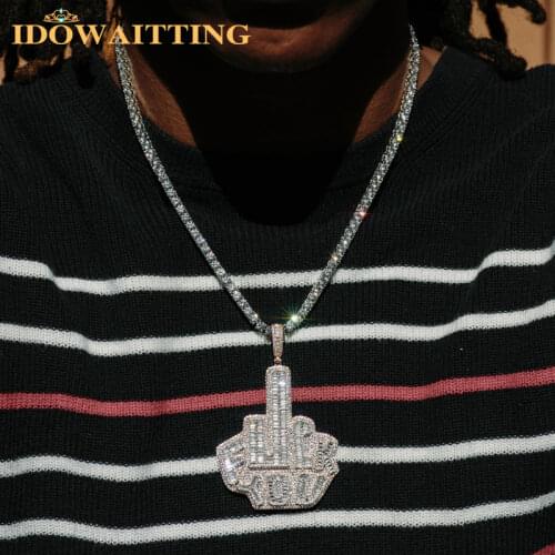 Hip Hop Iced Out Micro Pave Baguette CZ Bling Men Jewelry High Quality Gold Color 5A Cubic Zirconia Rudely Pendant Necklace