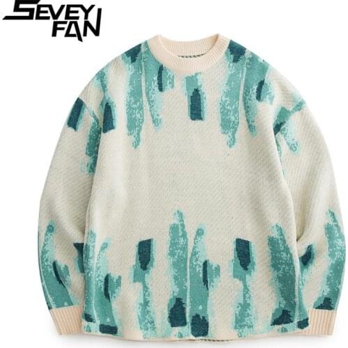 SEVEYFAN Mens Sweater Retro Loose Couple Sweater 2021 New Fashion Personality Sweater Coat Male