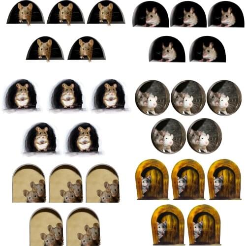 5 Piece Mouse Hole Wall Decal Cute Cartoon Mice House Skirting Stickers Waterproof Removable Self-Adhesive Mural for Bedroom